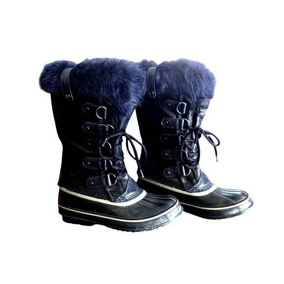 Sorel Joan of Arctic Waterproof Snow Boots Black/Navy Fur | Women’s 7 - Picture 2 of 10